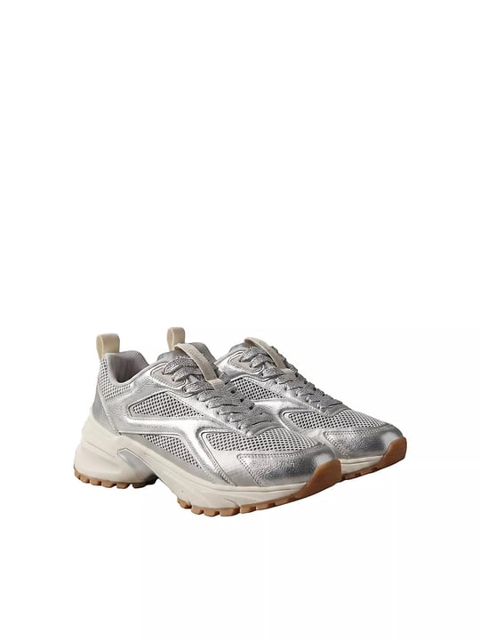 Calvin Klein Calvin Klein Kadın Metalik Detaylı File ve Deri Karışımlı CK Şerit Logolu Gri Sneaker HW0HW03251-0IP