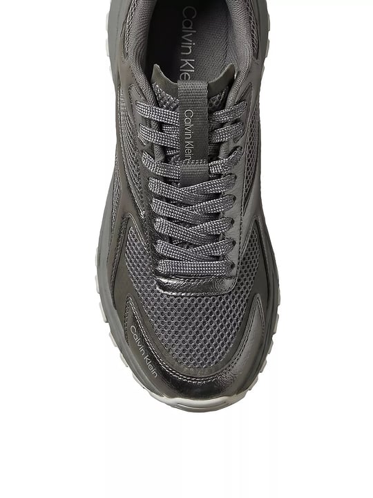 Calvin Klein Calvin Klein Kadın Metalik Detaylı File ve Deri Karışımlı CK Şerit Logolu Gri1 Sneaker HW0HW03251-0IQ