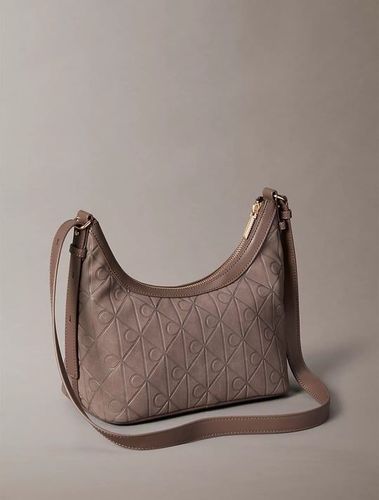 Calvin Klein Calvin Klein Kadın Monogram CK Desenli Fermuarlı Deri Kahverengi Çanta LV04F3880G-XTU