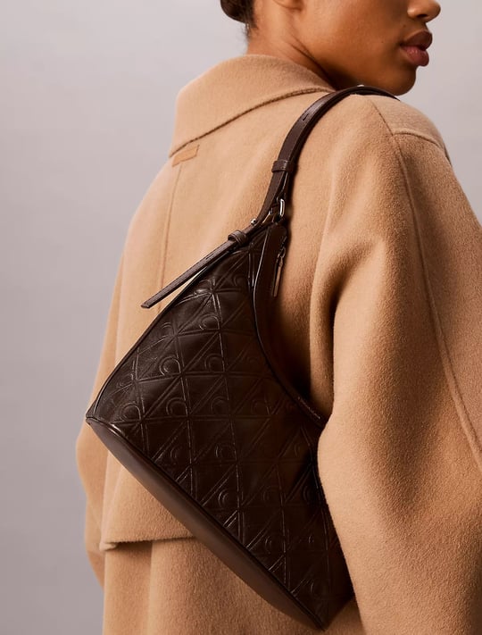 Calvin Klein Calvin Klein Kadın Monogram CK Desenli Fermuarlı Deri Kahverengi Çanta LV04F3874G-BAL