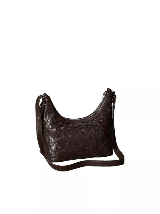 Calvin Klein Calvin Klein Kadın Monogram CK Desenli Fermuarlı Deri Kahverengi Çanta LV04F3874G-BAL