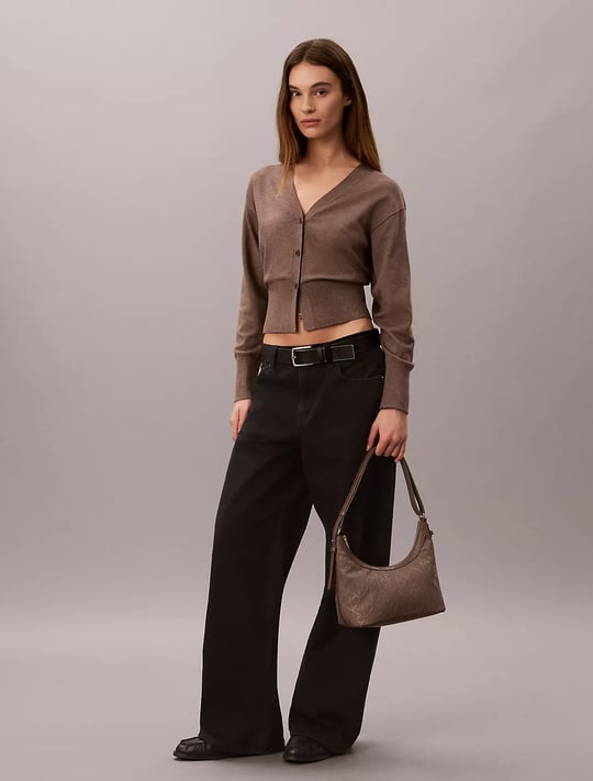 Calvin Klein Calvin Klein Kadın Monogram CK Desenli Fermuarlı Deri Kahverengi Çanta LV04F3880G-XTU