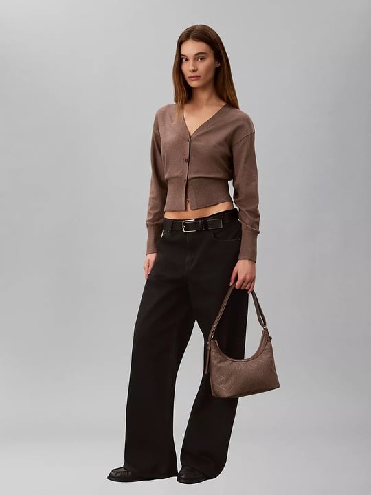 Calvin Klein Calvin Klein Kadın Monogram CK Desenli Fermuarlı Deri Kahverengi Çanta LV04F3880G-XTU
