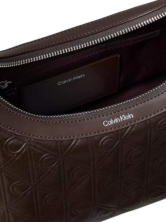 Calvin Klein Calvin Klein Kadın Monogram CK Desenli Fermuarlı Deri Kahverengi Çanta LV04F3874G-BAL
