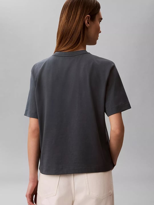 Calvin Klein Calvin Klein Kadın Normal Kalıp Pamuklu Yuvarlak Yakalı CK Logo Baskılı Kısa Kollu Antrasit T-Shirt LV047G826G-CEG