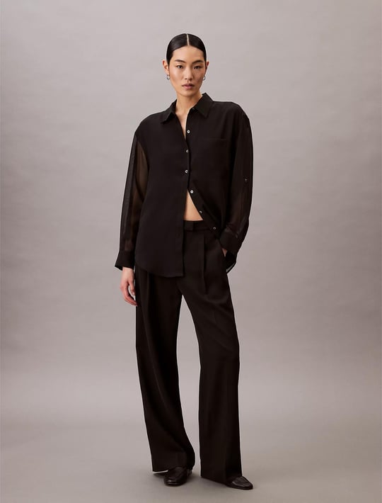 Calvin Klein Calvin Klein Kadın Normal Kalıp Kolları Tül Detaylı Siyah Gömlek LV044B902G-UB1