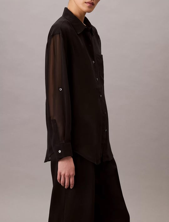 Calvin Klein Calvin Klein Kadın Normal Kalıp Kolları Tül Detaylı Siyah Gömlek LV044B902G-UB1