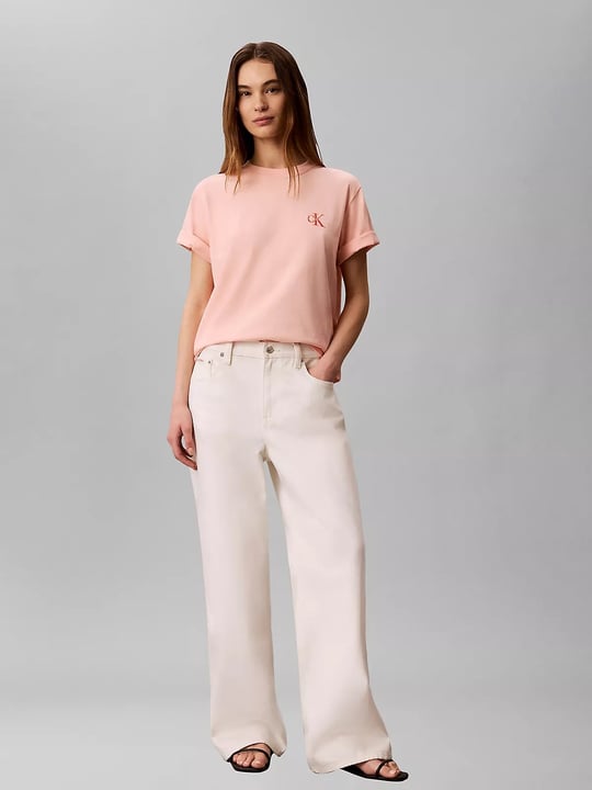 Calvin Klein Calvin Klein Kadın Normal Kalıp Pamuklu Yuvarlak Yakalı CK Logo Baskılı Kısa Kollu Pembe T-Shirt LV047G826G-4TJ