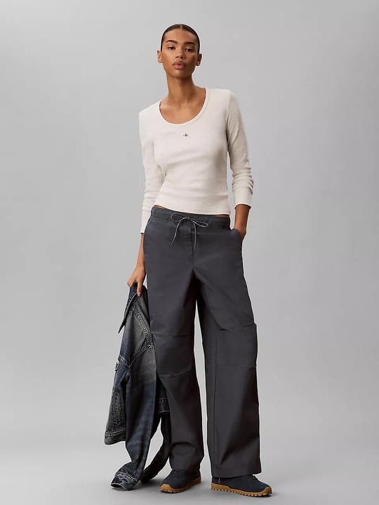 Calvin Klein Calvin Klein Kadın Normal Kalıp Beli Lastikli Geniş Paçalı Pamuk Lacivert Pantolon LV047G610G-CEG