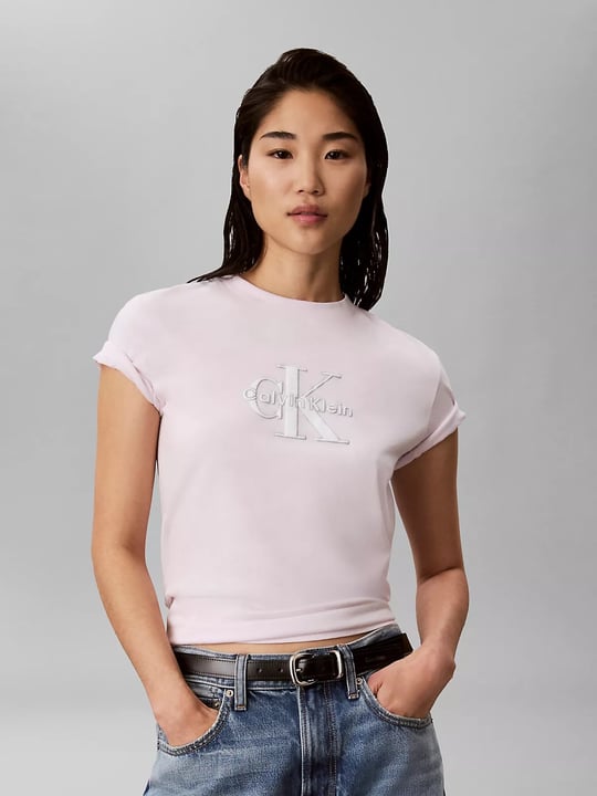 Calvin Klein Calvin Klein Kadın Normal Kalıp CK Logo Baskılı Yuvarlak Yakalı Kısa Kollu Pembe T-Shirt LV047H800G-3FS