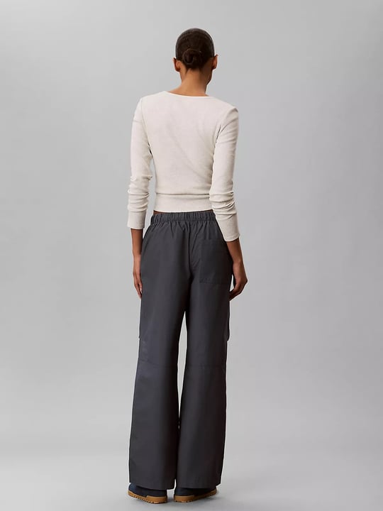 Calvin Klein Calvin Klein Kadın Normal Kalıp Beli Lastikli Geniş Paçalı Pamuk Lacivert Pantolon LV047G610G-CEG