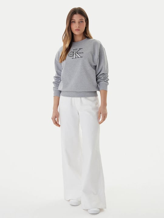 Calvin Klein Calvin Klein Kadın Normal Kalıp Pamuklu Logo İşlemeli Uzun Kollu Gri Sweatshirt LV047E825G-P79