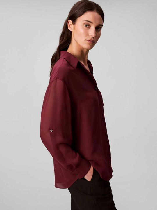Calvin Klein Calvin Klein Kadın Normal Kalıp Kolları Tül Detaylı Bordo Gömlek LV044B902G-GEX