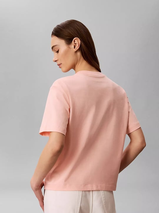 Calvin Klein Calvin Klein Kadın Normal Kalıp Pamuklu Yuvarlak Yakalı CK Logo Baskılı Kısa Kollu Pembe T-Shirt LV047G826G-4TJ