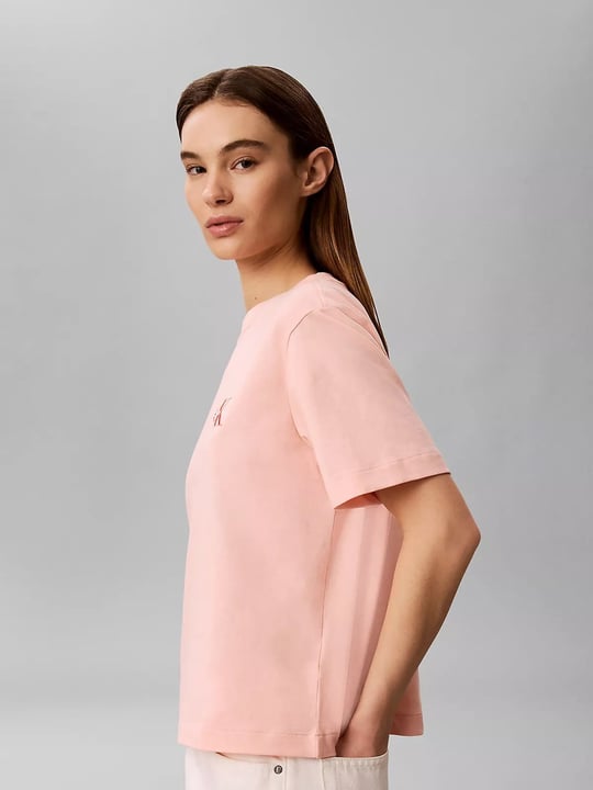 Calvin Klein Calvin Klein Kadın Normal Kalıp Pamuklu Yuvarlak Yakalı CK Logo Baskılı Kısa Kollu Pembe T-Shirt LV047G826G-4TJ