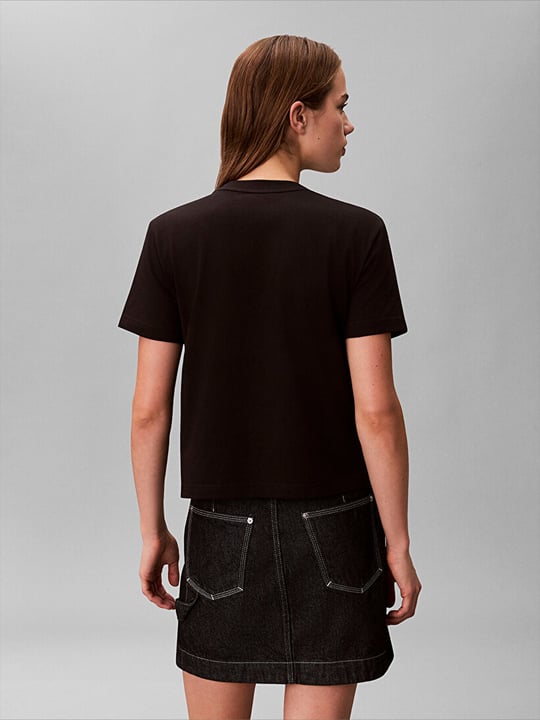 Calvin Klein Calvin Klein Kadın Normal Kesim Yuvarlak Yakalı Pamuklu Logo Nakışlı Kısa Kollu Siyah T-Shirt LV044C905G-UB1
