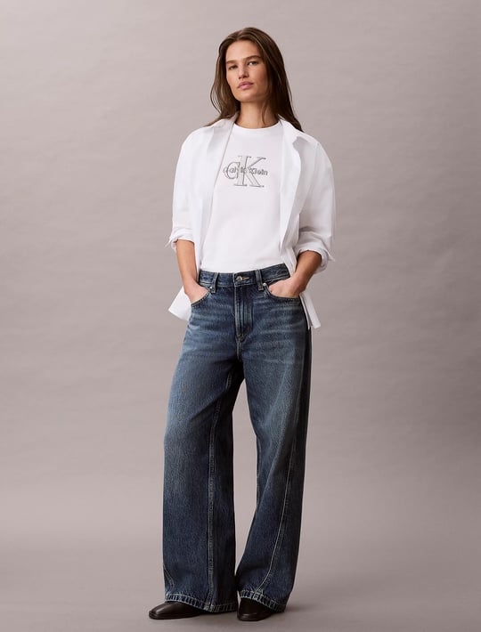 Calvin Klein Calvin Klein Kadın Normal Kalıp CK Logo Baskılı Yuvarlak Yakalı Kısa Kollu Beyaz T-Shirt LV047H800G-YAF