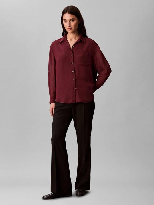 Calvin Klein Calvin Klein Kadın Normal Kalıp Kolları Tül Detaylı Bordo Gömlek LV044B902G-GEX