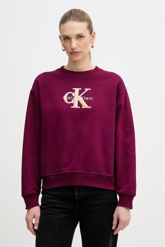 Calvin Klein Calvin Klein Kadın Normal Kalıp Pamuklu Logo İşlemeli Uzun Kollu Mor Sweatshirt LV047E825G-2E5