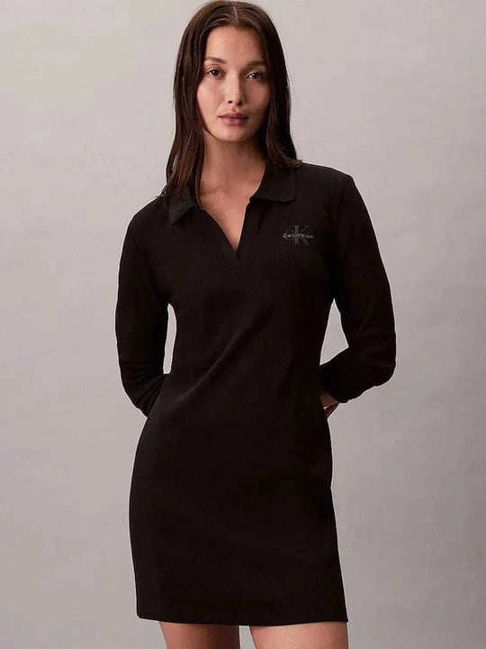 Calvin Klein Calvin Klein Kadın Normal Kalıp Yuvarlak Yakalı Logo Nakışlı Örme Mini Siyah Elbise LV047H319G-UB1