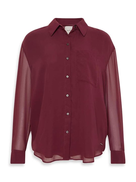 Calvin Klein Calvin Klein Kadın Normal Kalıp Kolları Tül Detaylı Bordo Gömlek LV044B902G-GEX