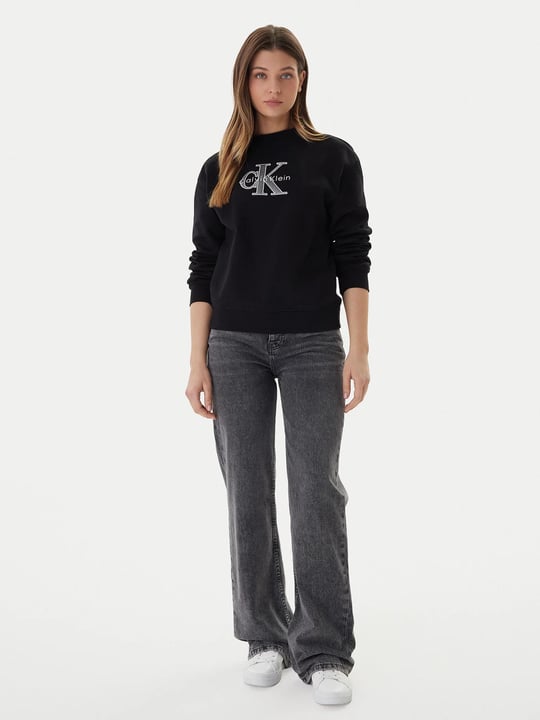 Calvin Klein Calvin Klein Kadın Normal Kalıp Pamuklu Logo İşlemeli Uzun Kollu Siyah Sweatshirt LV047E825G-UB1