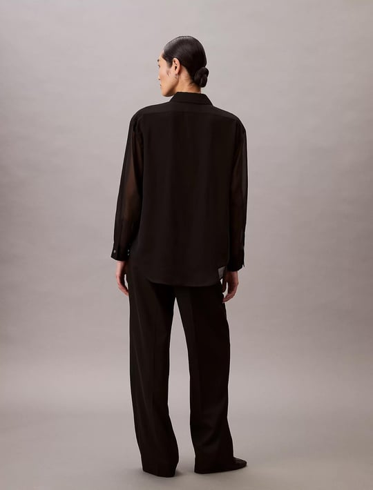Calvin Klein Calvin Klein Kadın Normal Kalıp Kolları Tül Detaylı Siyah Gömlek LV044B902G-UB1