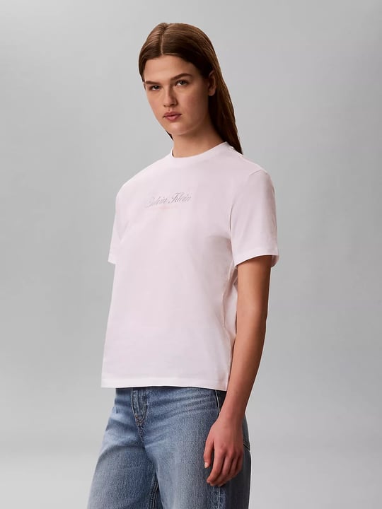 Calvin Klein Calvin Klein Kadın Normal Kesim Yuvarlak Yakalı Logo Baskılı Pamuklu Kısa Kollu Beyaz T-Shirt LV047G804G-YAF