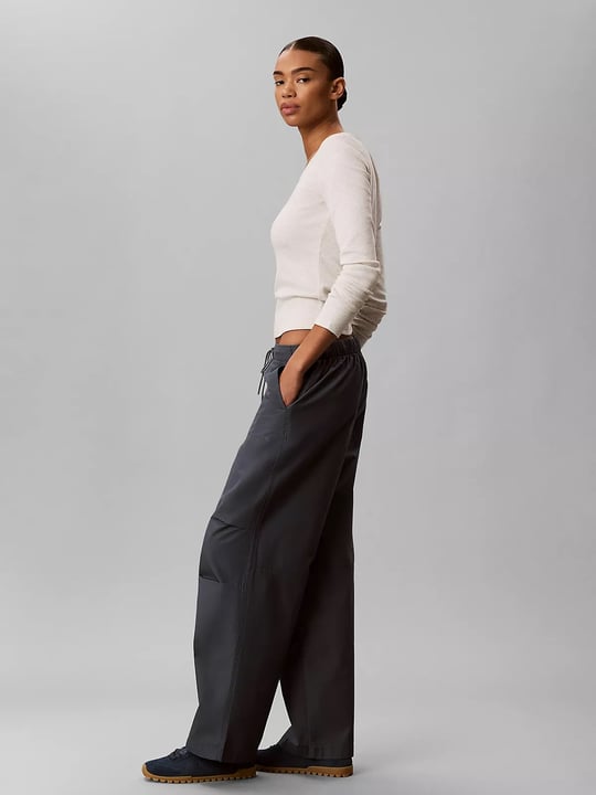 Calvin Klein Calvin Klein Kadın Normal Kalıp Beli Lastikli Geniş Paçalı Pamuk Lacivert Pantolon LV047G610G-CEG