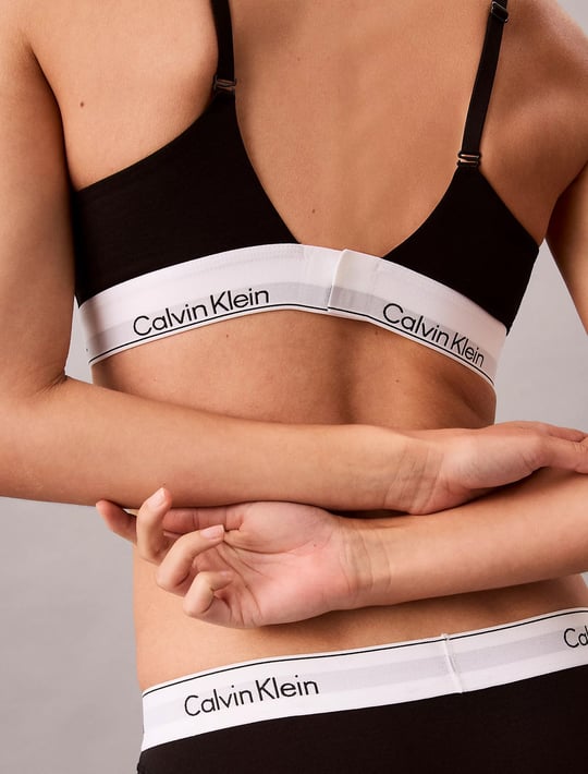 Calvin Klein Calvin Klein Kadın Pamuk Modal Hafif Dolgulu Balensiz Çapraz Askı Uyumlu Siyah Bralet LV00QF8994-UB1