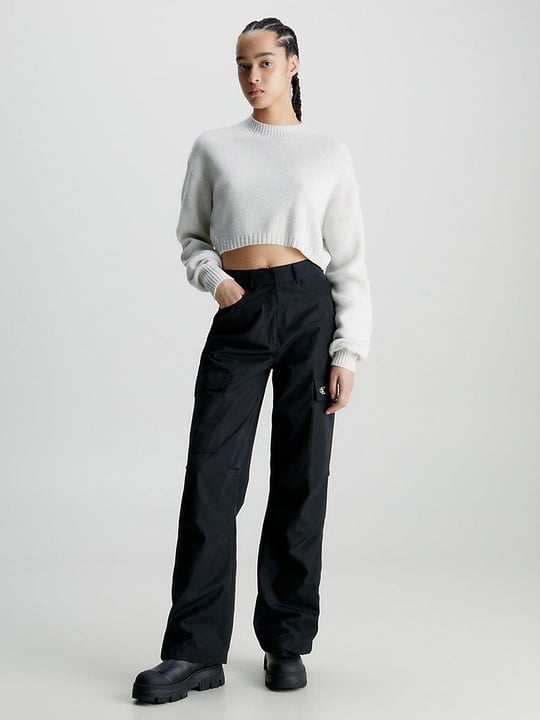 Calvin Klein Calvin Kleın Kadın Pamuklu Yuvarlak Yaka Marka Logolu Ekru Kazak J20J221962-YBI