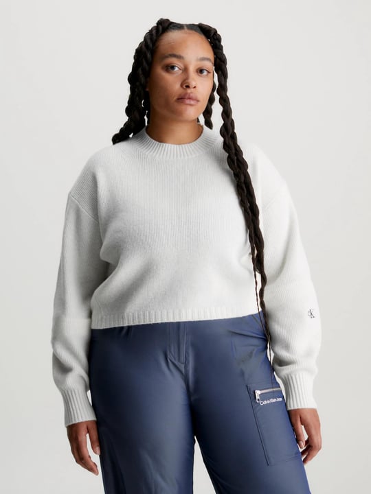 Calvin Klein Calvin Kleın Kadın Pamuklu Yuvarlak Yaka Marka Logolu Ekru Kazak J20J221962-YBI