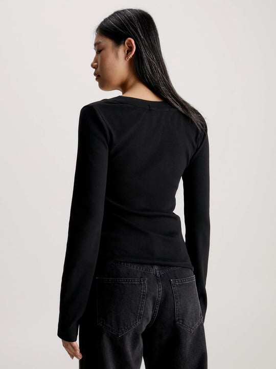 Calvin Klein Calvin Kleın Kadın Pamuklu Uzun Kol Dokuma Günlük Kullanım Siyah Bluz J20J222023-BEH