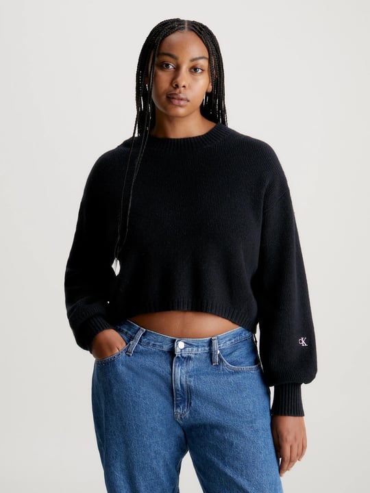 Calvin Klein Calvin Kleın Kadın Pamuklu Yuvarlak Yaka Marka Logolu Siyah Kazak J20J221962-BEH