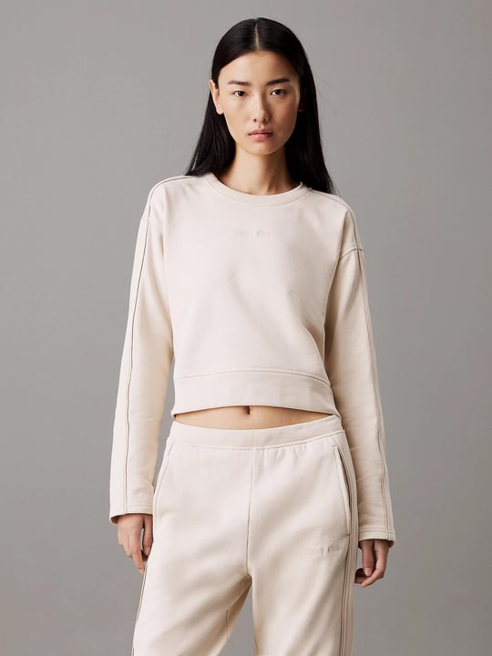 Calvin Klein Calvin Kleın Kadın Pamuklu Bisiklet Yaka Regular Fit Uzun Kollu Bej Sweatshirt 000QS7264E-JB1