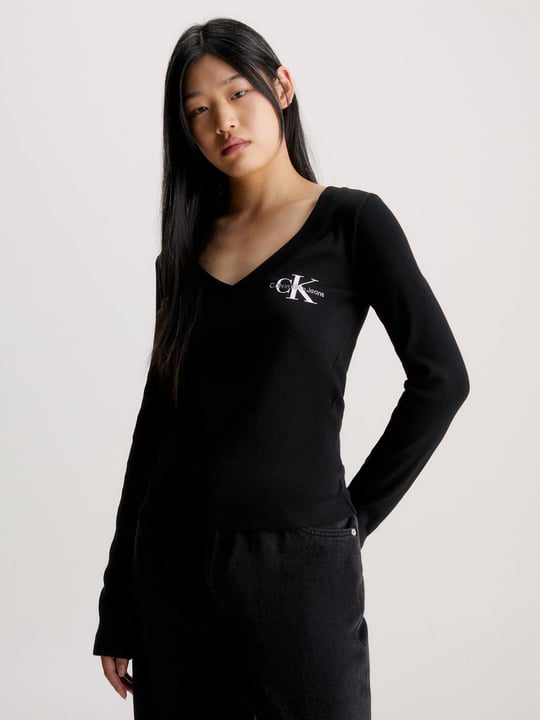 Calvin Klein Calvin Kleın Kadın Pamuklu Uzun Kol Dokuma Günlük Kullanım Siyah Bluz J20J222023-BEH