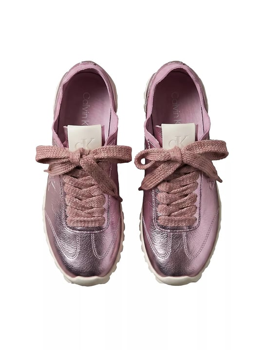 Calvin Klein Calvin Klein Kadın Parlak Folyo Kaplama Deri Monogram Logolu Yedek Bağcıklı Pembe Sneaker HW0HW03305-02J