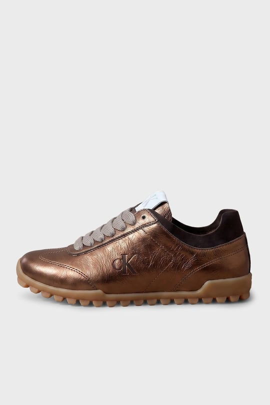 Calvin Klein Calvin Klein Kadın Parlak Folyo Kaplama Deri Monogram Logolu Yedek Bağcıklı Kahverengi Sneaker HW0HW03305-02N