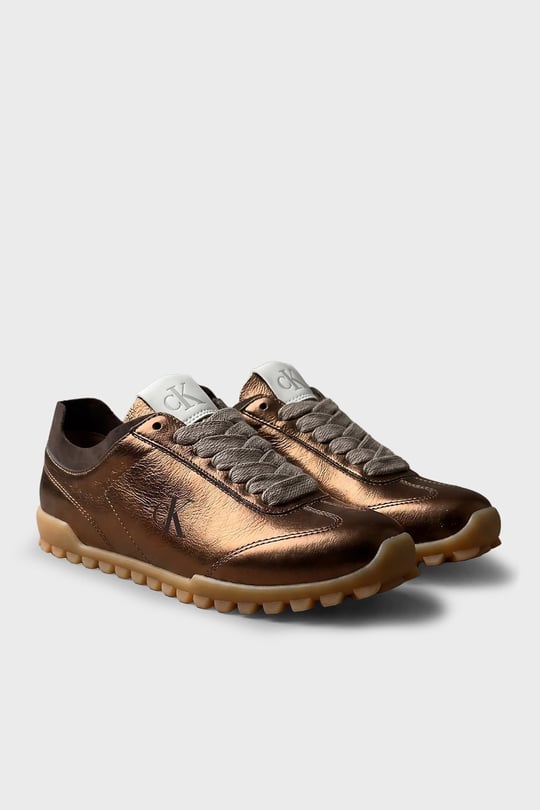 Calvin Klein Calvin Klein Kadın Parlak Folyo Kaplama Deri Monogram Logolu Yedek Bağcıklı Kahverengi Sneaker HW0HW03305-02N