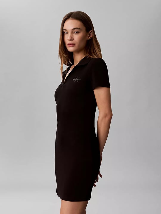 Calvin Klein Calvin Klein Kadın Polo Yaka Uzun Boy Kısa Kol Dokuma Kumaş Siyah Elbise LV047G237G-UB1