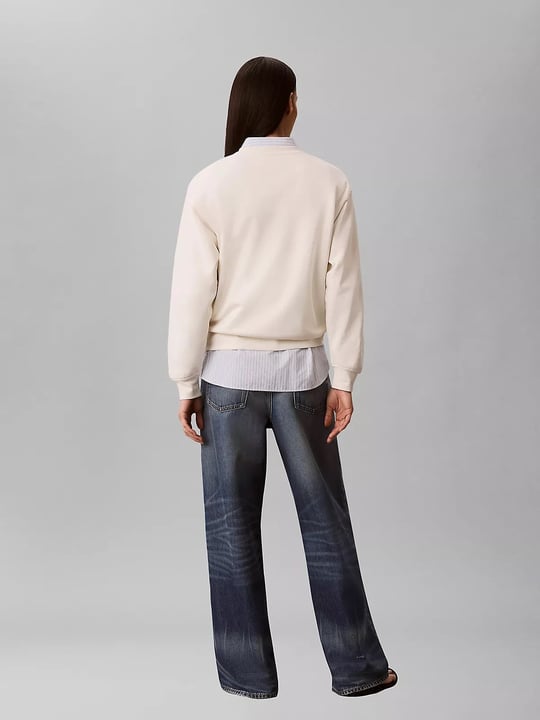 Calvin Klein Calvin Klein Kadın Rahat Kesim CK Logo İşlemeli Yuvarlak Yakalı Uzun Kollu Ekru Sweatshirt LV047G820G-YAS