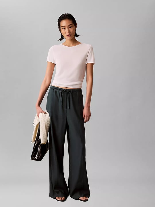 Calvin Klein Calvin Klein Kadın Rahat Kalıp Beli Lastikli Geniş Paçalı Keten Mavi Pantolon LV047F631G-3Q1