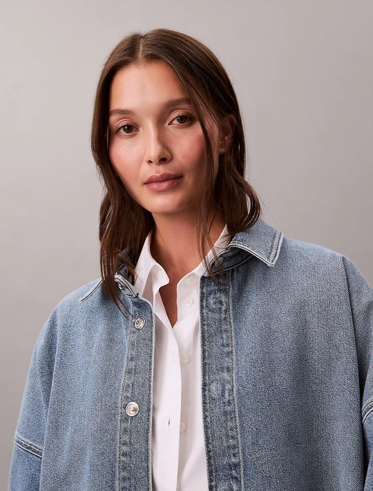 Calvin Klein Calvin Klein Kadın Rahat Kesim Düşük Omuzlu Uzun Kollu Denim Mavi Gömlek LV047E753G-3NS