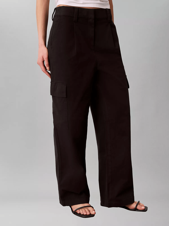 Calvin Klein Calvin Klein Kadın Rahat Kalıp Beli Lastikli Cep Detaylı Geniş Paçalı Siyah Pantolon LV047F623G-UB1