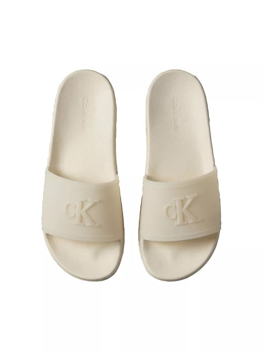 Calvin Klein Calvin Klein Kadın Rahat Taban Logo Dokulu Ekru Terlik HW0HW02959-PDV