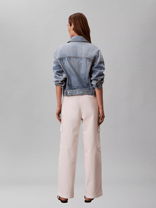 Calvin Klein Calvin Klein Kadın Rahat Kalıp Beli Lastikli Cep Detaylı Geniş Paçalı Beyaz Pantolon LV047F623G-YAS