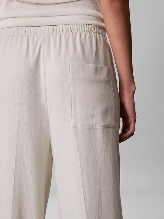Calvin Klein Calvin Klein Kadın Rahat Kalıp Beli Lastikli Geniş Paçalı Keten Beyaz Pantolon LV047F631G-67U