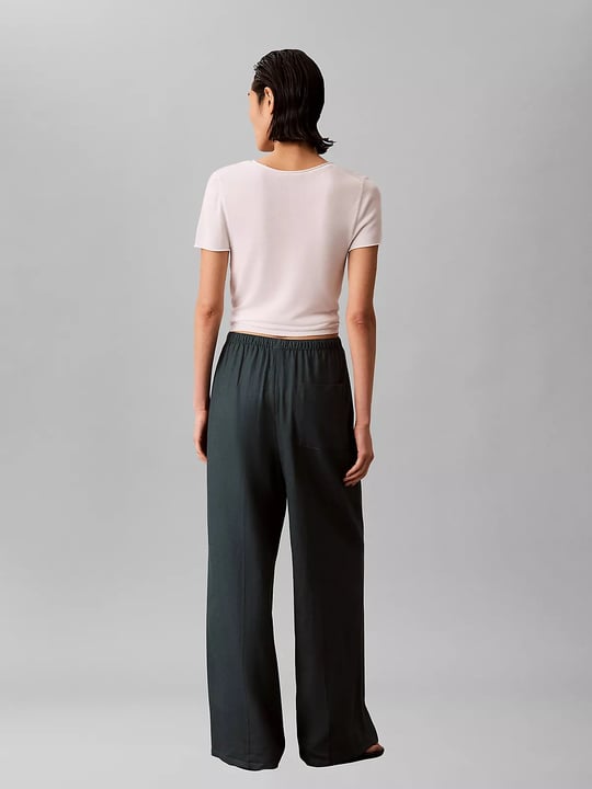 Calvin Klein Calvin Klein Kadın Rahat Kalıp Beli Lastikli Geniş Paçalı Keten Mavi Pantolon LV047F631G-3Q1