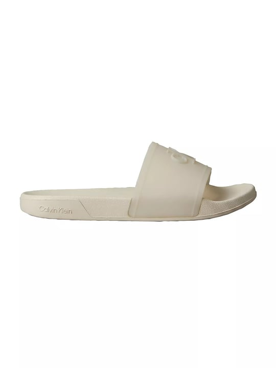 Calvin Klein Calvin Klein Kadın Rahat Taban Logo Dokulu Ekru Terlik HW0HW02959-PDV