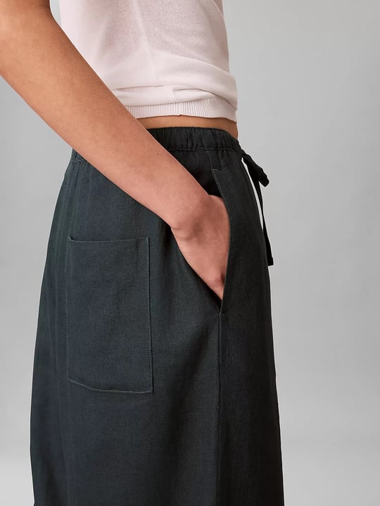 Calvin Klein Calvin Klein Kadın Rahat Kalıp Beli Lastikli Geniş Paçalı Keten Mavi Pantolon LV047F631G-3Q1
